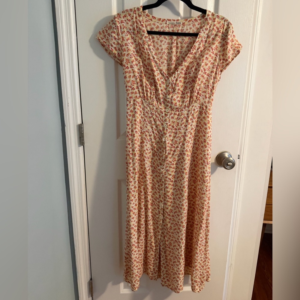 Reformation Cream Maxi Dress with Red Floral Print
